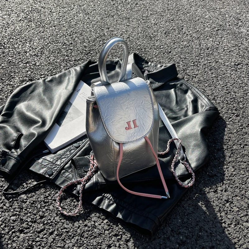 芭蕾限定粉银色树皮纹撞色双肩包个性潮流ins单肩小背包【520礼物】