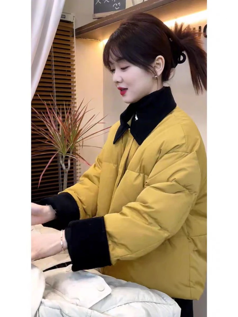 桃也撞色拼接轻薄棉衣外套女2024冬季新款时尚短款显瘦保暖棉服