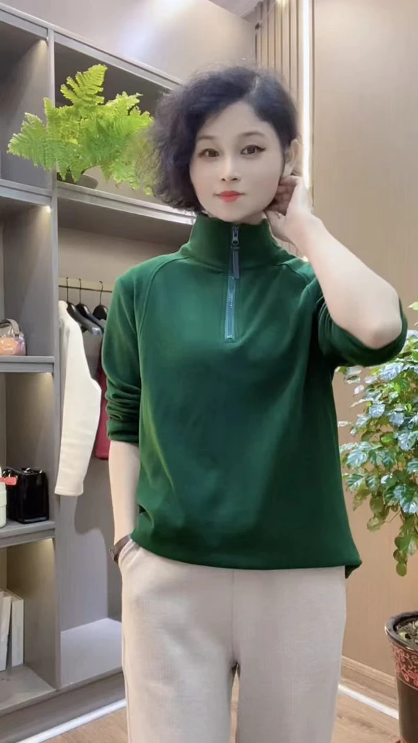 冬季加绒加厚双面绒保暖上衣0225气质气质半拉链休闲时尚半高领