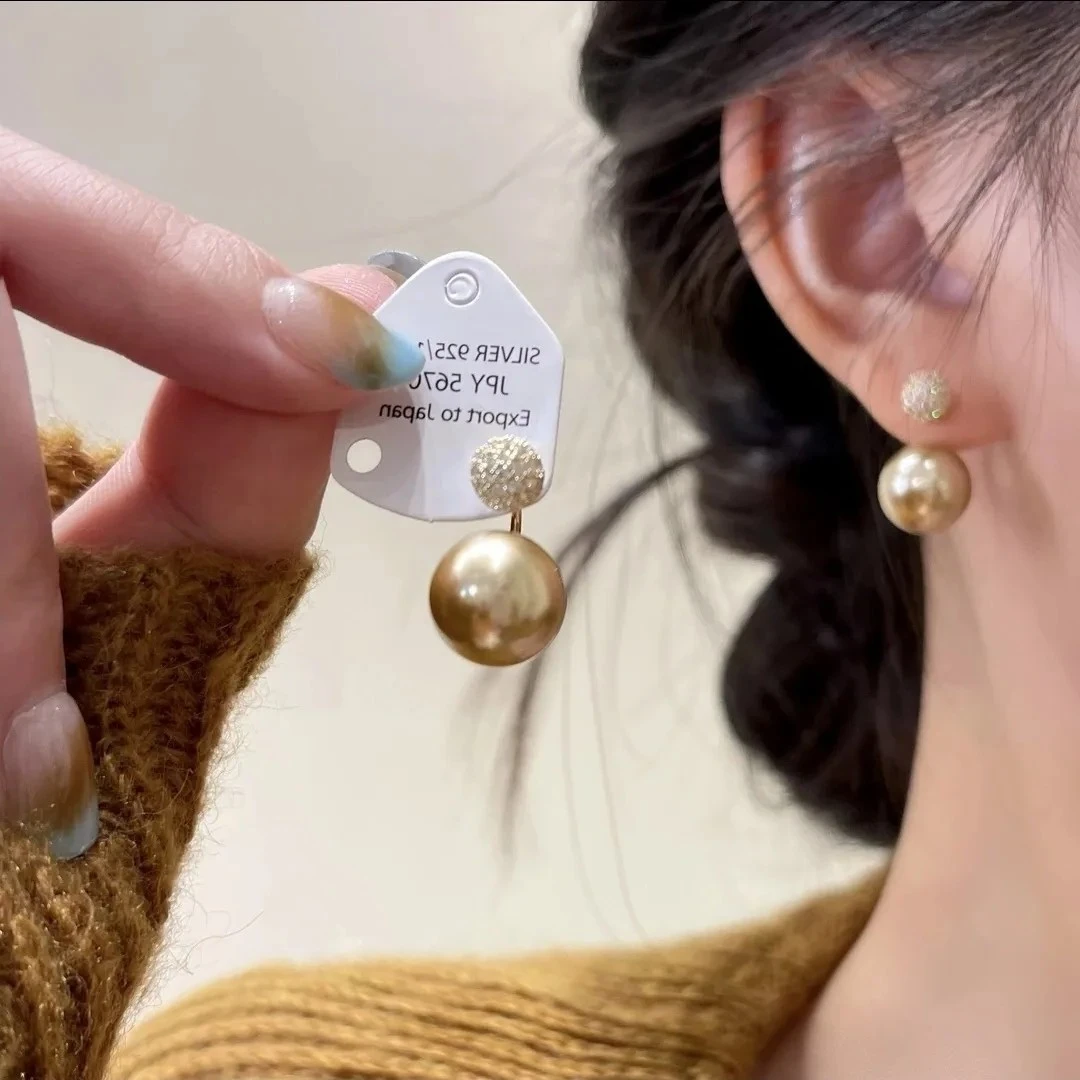 合金耳饰 新款铜合金耳针925银针香槟金珠珠锆石耳钉小众轻奢百搭