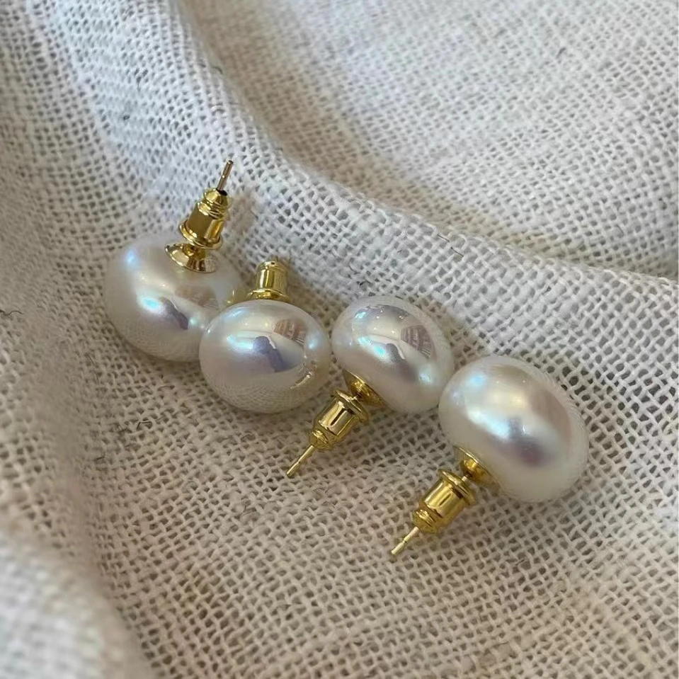 合金耳饰 精致炫彩馒头扁圆珠珠耳环女生温柔小众轻奢百搭耳针
