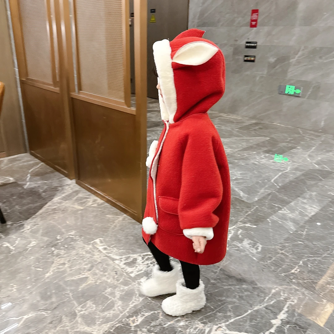 2024女童加绒加厚卡通保暖大衣女宝宝冬装厚实中长款外套女宝宝