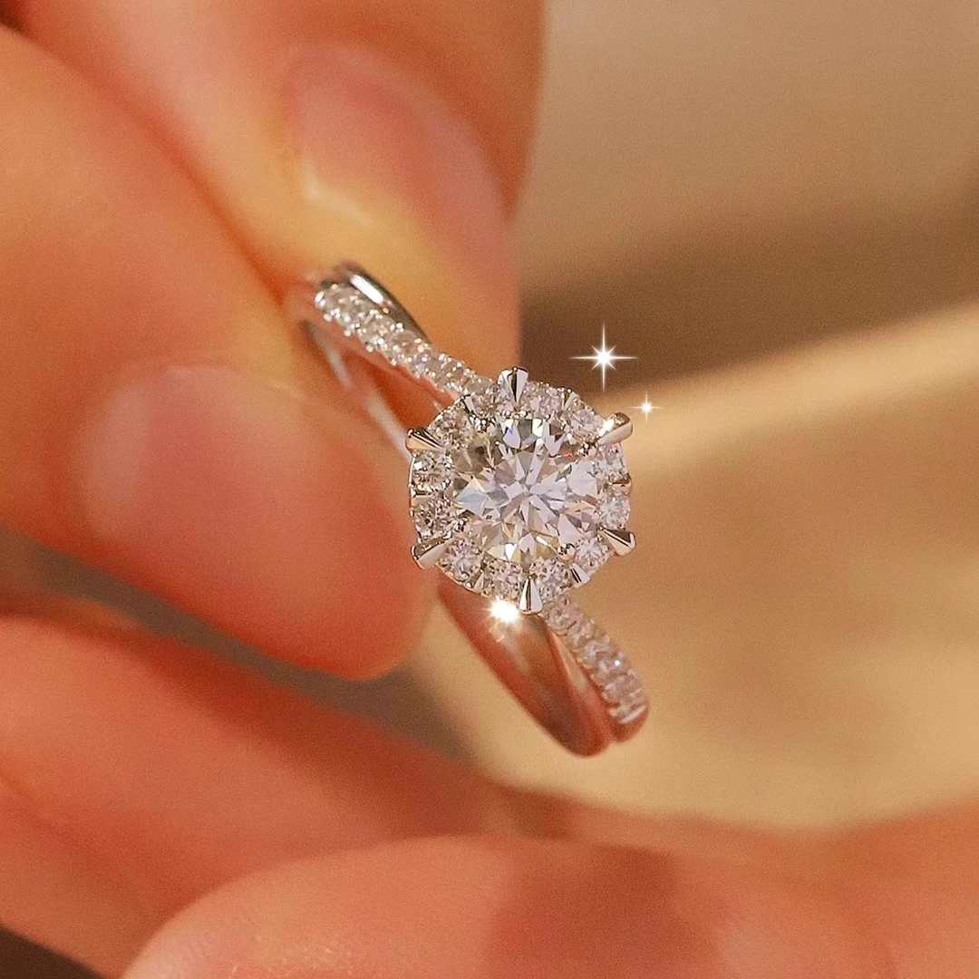 合金莫桑石戒指 轻奢戒指女ins不掉色1-2克拉莫桑钻戒一对可调节