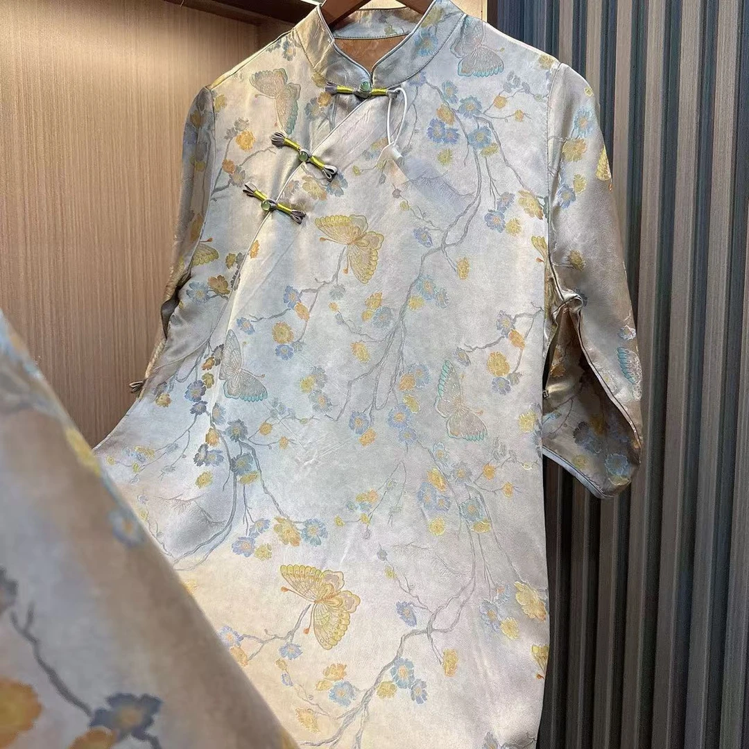 花厢-新中式国风新款斜襟盘扣连衣裙