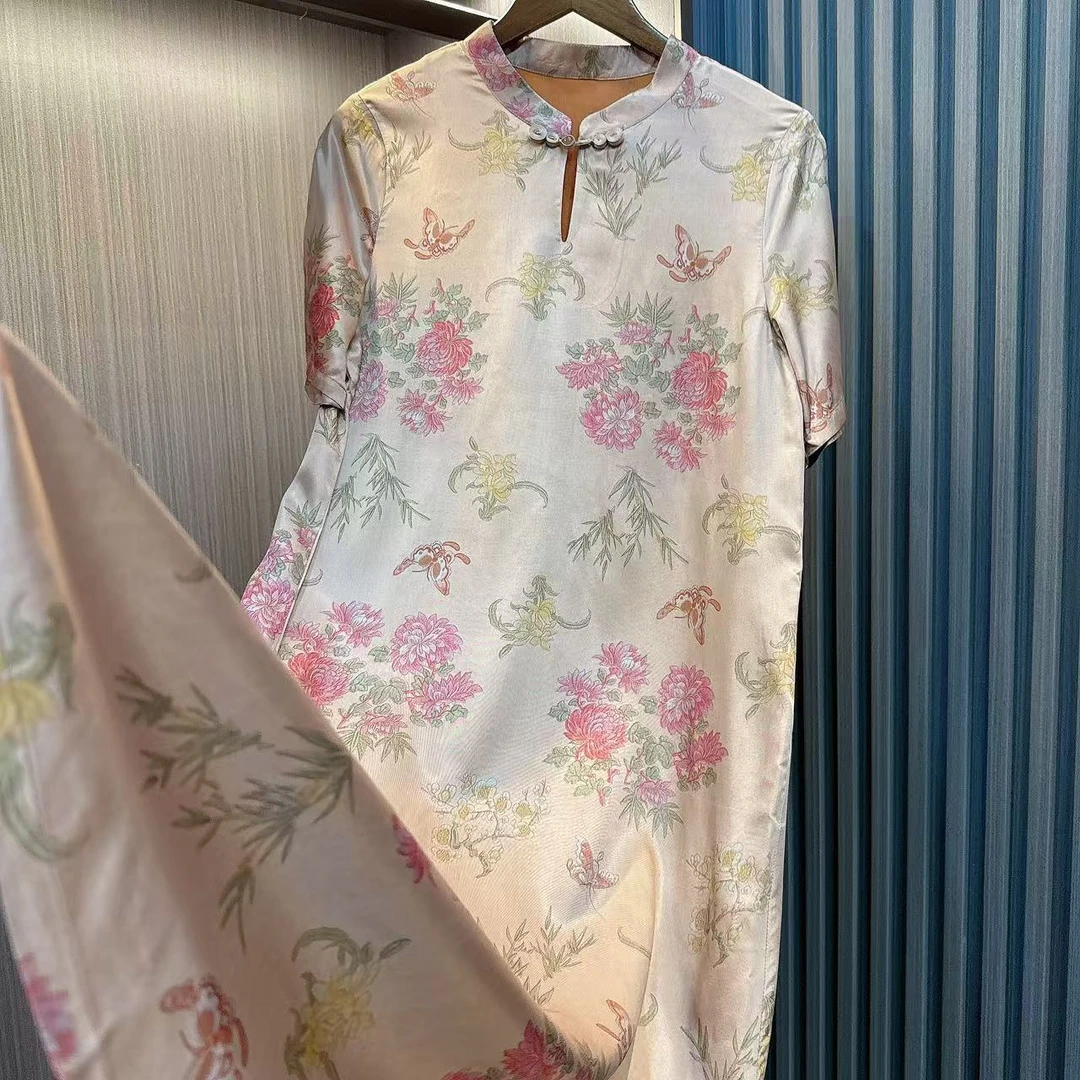 落羽-全萝提花印花裙子新中式优雅年轻款显瘦改良式连衣裙