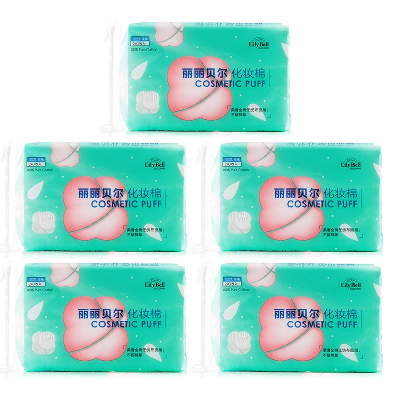 Lily Bell/丽丽贝尔纯棉化妆棉240枚双面卸妆棉清洁棉片 五包装