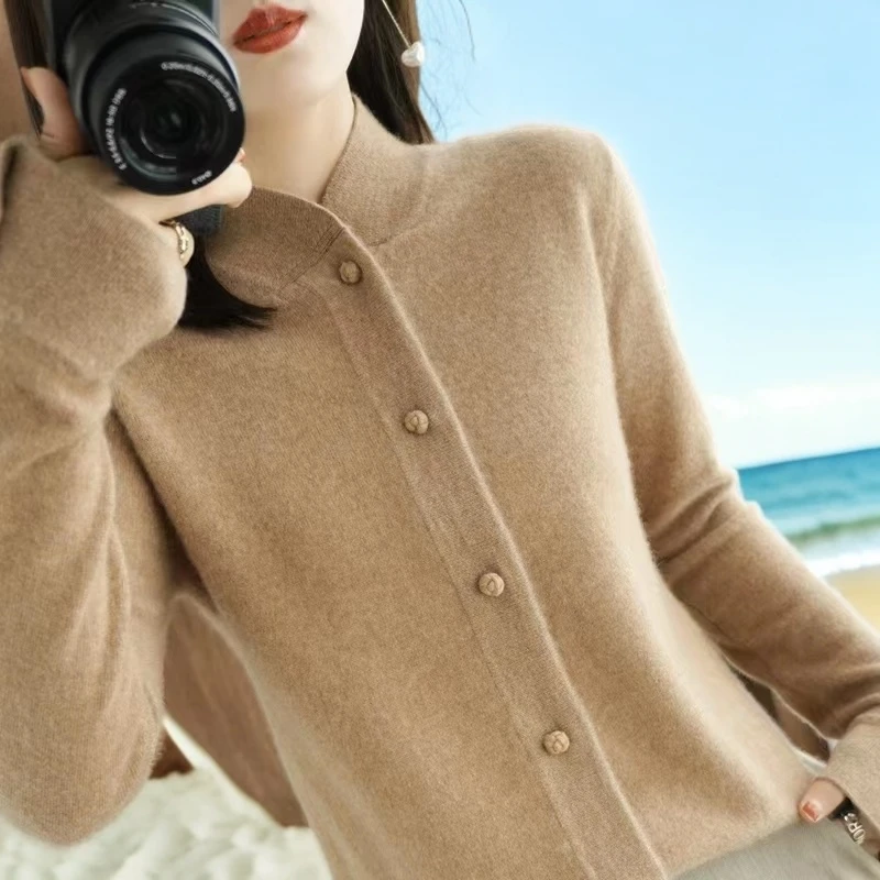 春秋新款复古中国风立领针织开衫女秋冬宽松毛衣时尚外套打底衫女