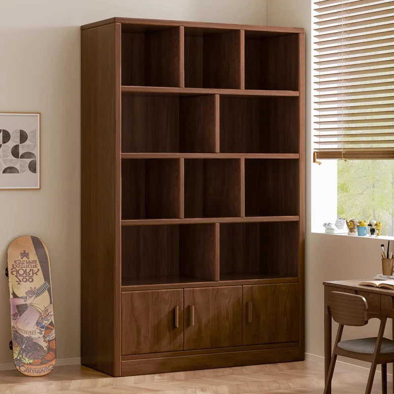 实木书架置物架落地简易柜子靠墙客厅多层储物柜学生收纳家用书柜