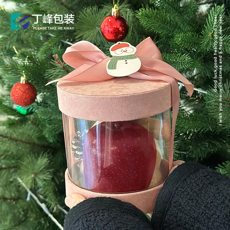 丁峰包装【10个起包邮】圣诞节平安夜透明圆桶世界一号苹果包装盒