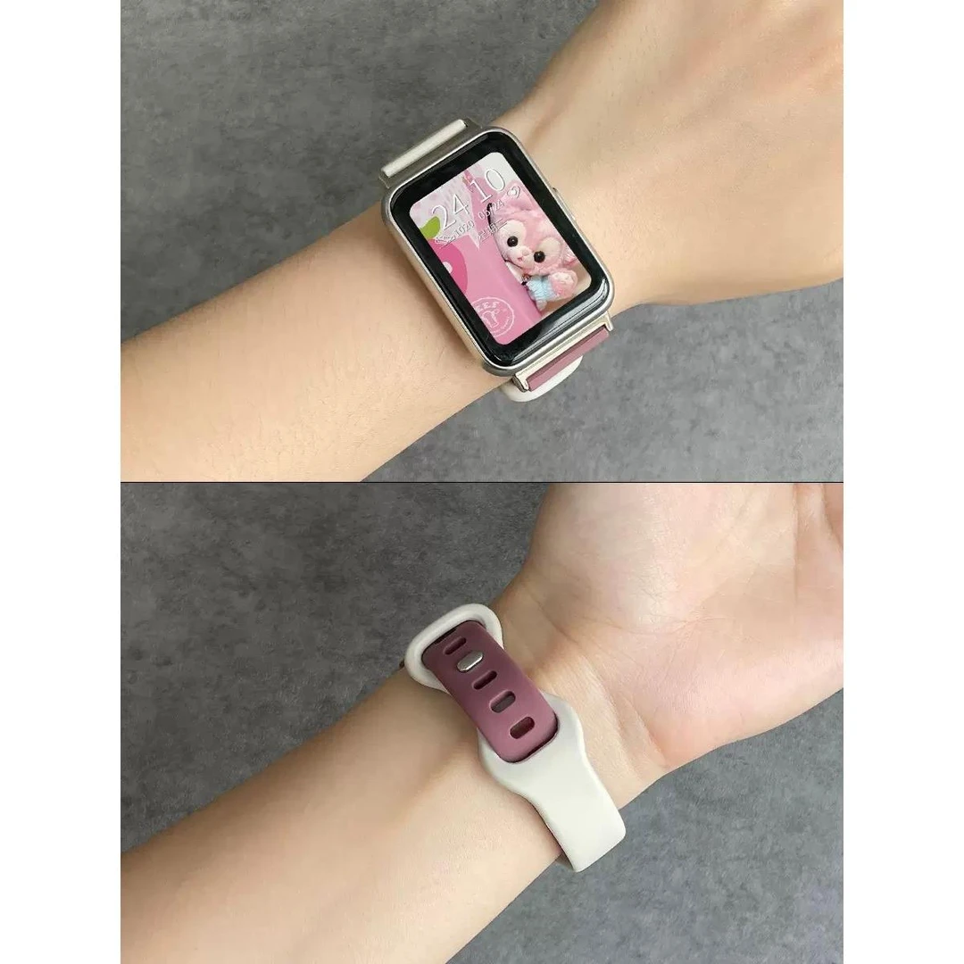 适用于华为Watch Fit2代表带GT3撞色硅胶蝴蝶扣GT2女生雅致腕带
