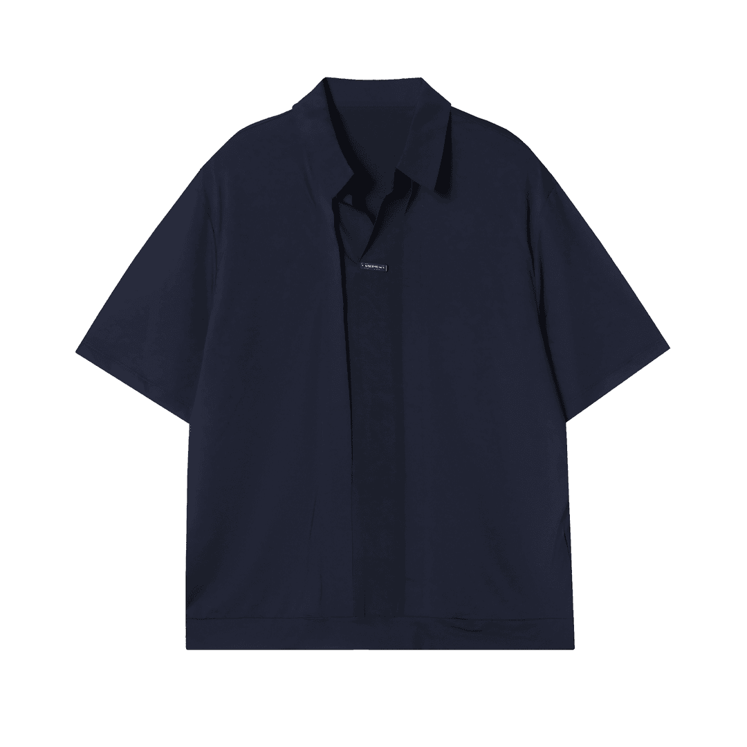 CY-夏季新款时尚多层拼接开领男士短袖百搭潮流小众宽松街头T恤