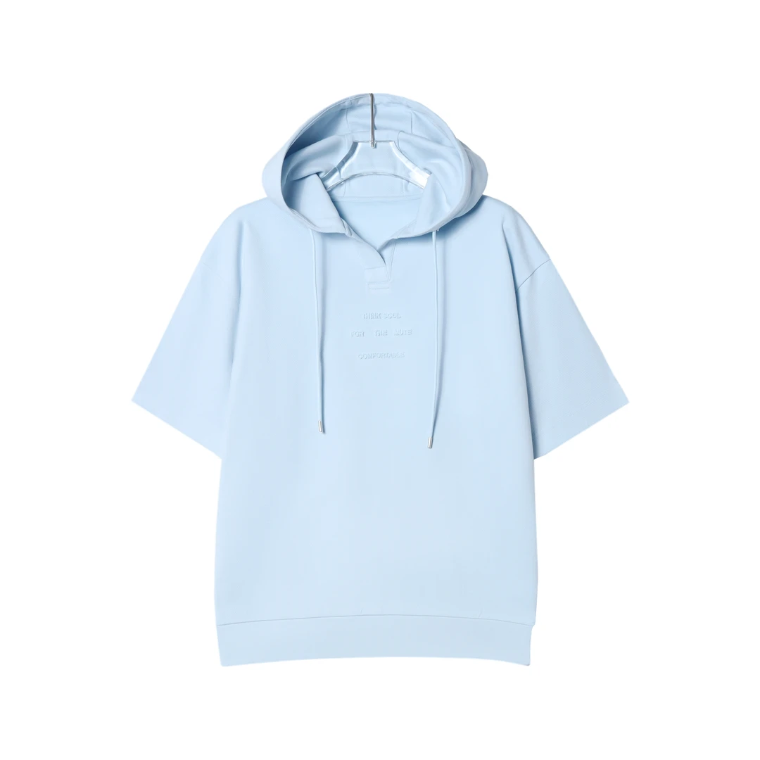 2426918-CY新款春夏连帽纯色立体印花套头五分袖T恤百搭上衣