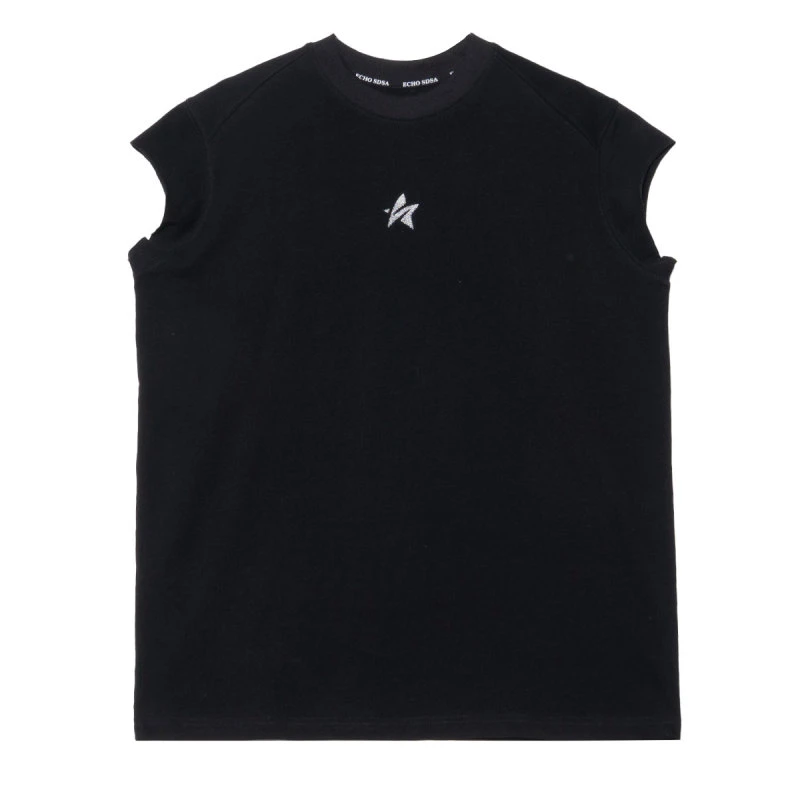 T136-CY重磅星星背心黑色宽松圆领男子时尚夏季休闲百搭简约经典