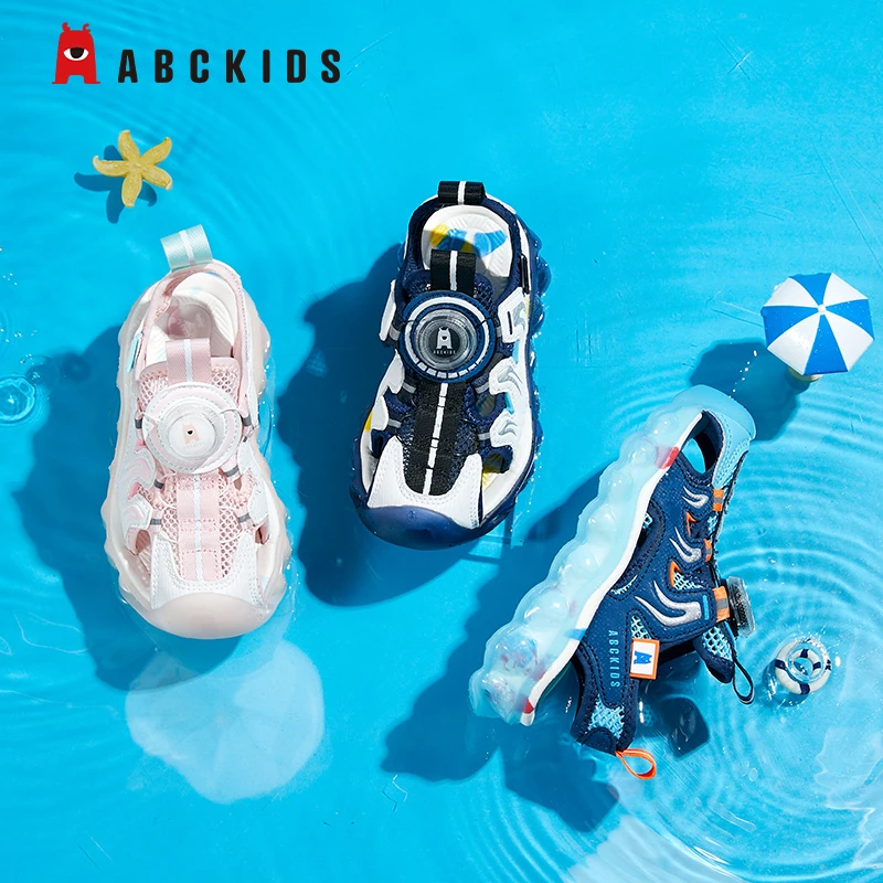 Abckids夏季凉鞋包头沙滩鞋防滑软底童鞋旋转纽扣凉儿童夏季时尚1