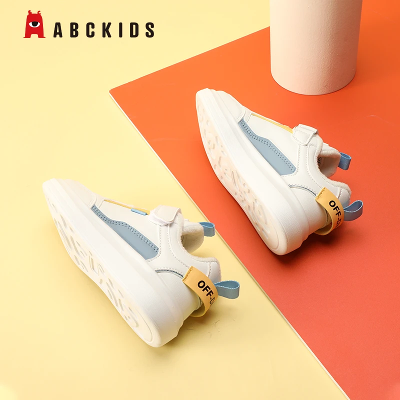 Abckids【华姐专属】新款皮面软底大童鞋加绒保暖时尚休闲小白鞋