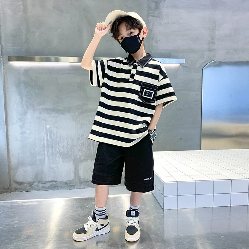 中大男童夏装Polo衫短袖套装2022夏季新款男孩网红酷帅气两件套潮