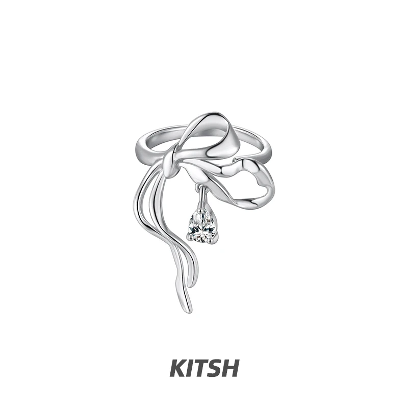 kitsh 铜合金仿珍珠戒指 蝴蝶结戒指女小众原创设计简约精致戒圈