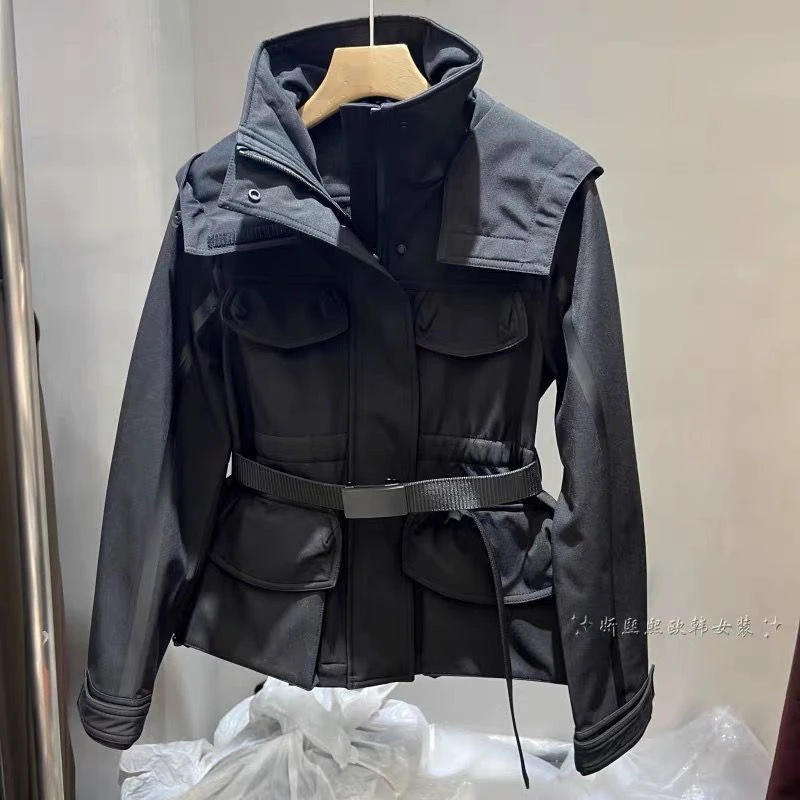 冬季新款洋气显瘦连帽加绒冲锋衣女百搭纯色拉链外套