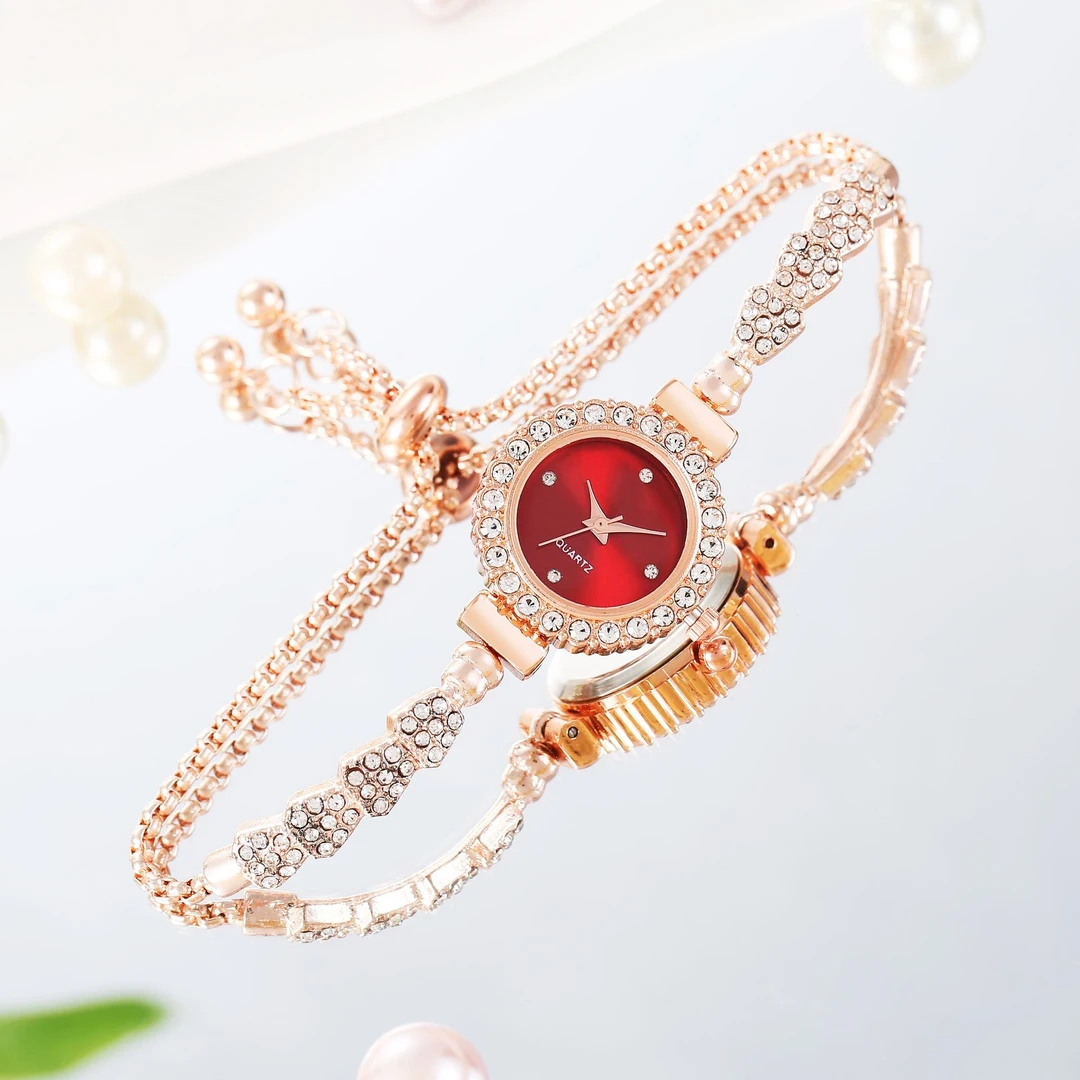 合金手链 新款简约时尚优雅气质镶钻圆形镶钻青碧红手链表-8068