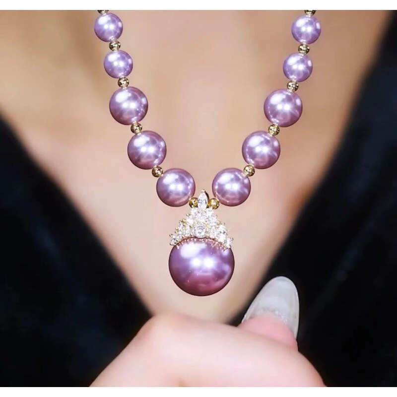 非金属仿珍珠吊坠 轻奢紫色吊坠时尚项链 x12915