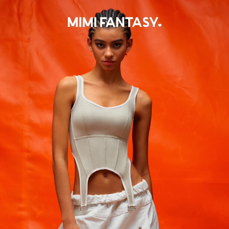 咪咪范特西辣妹性感鱼胸衣吊带文胸一体背心女显瘦带胸垫上衣