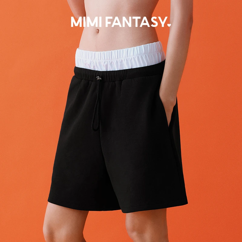 咪咪范特西撞色双腰头设计感中裤男女可穿2024初秋新款休闲裤