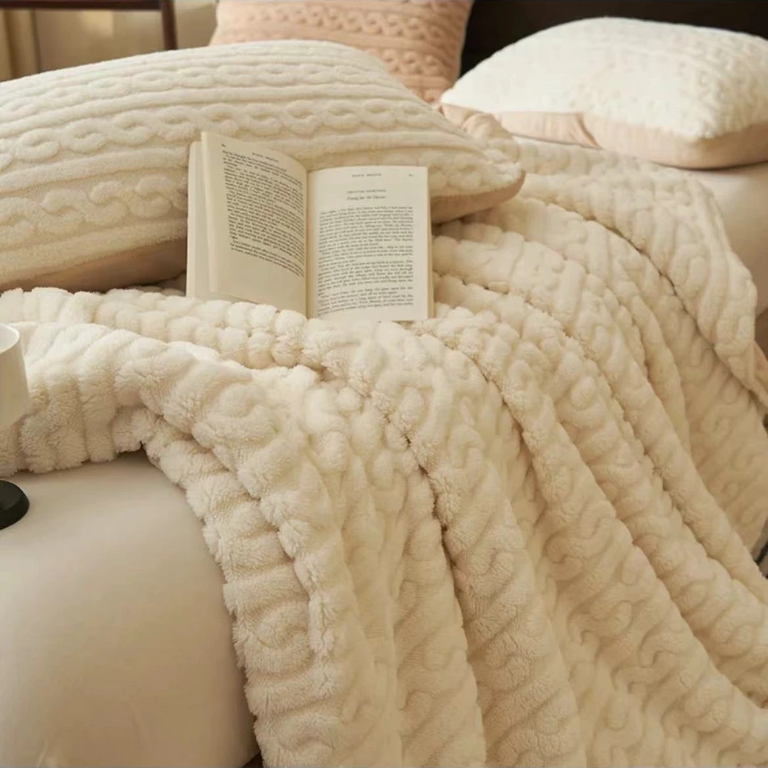 MT-2024636白色麻花盖毯230*200