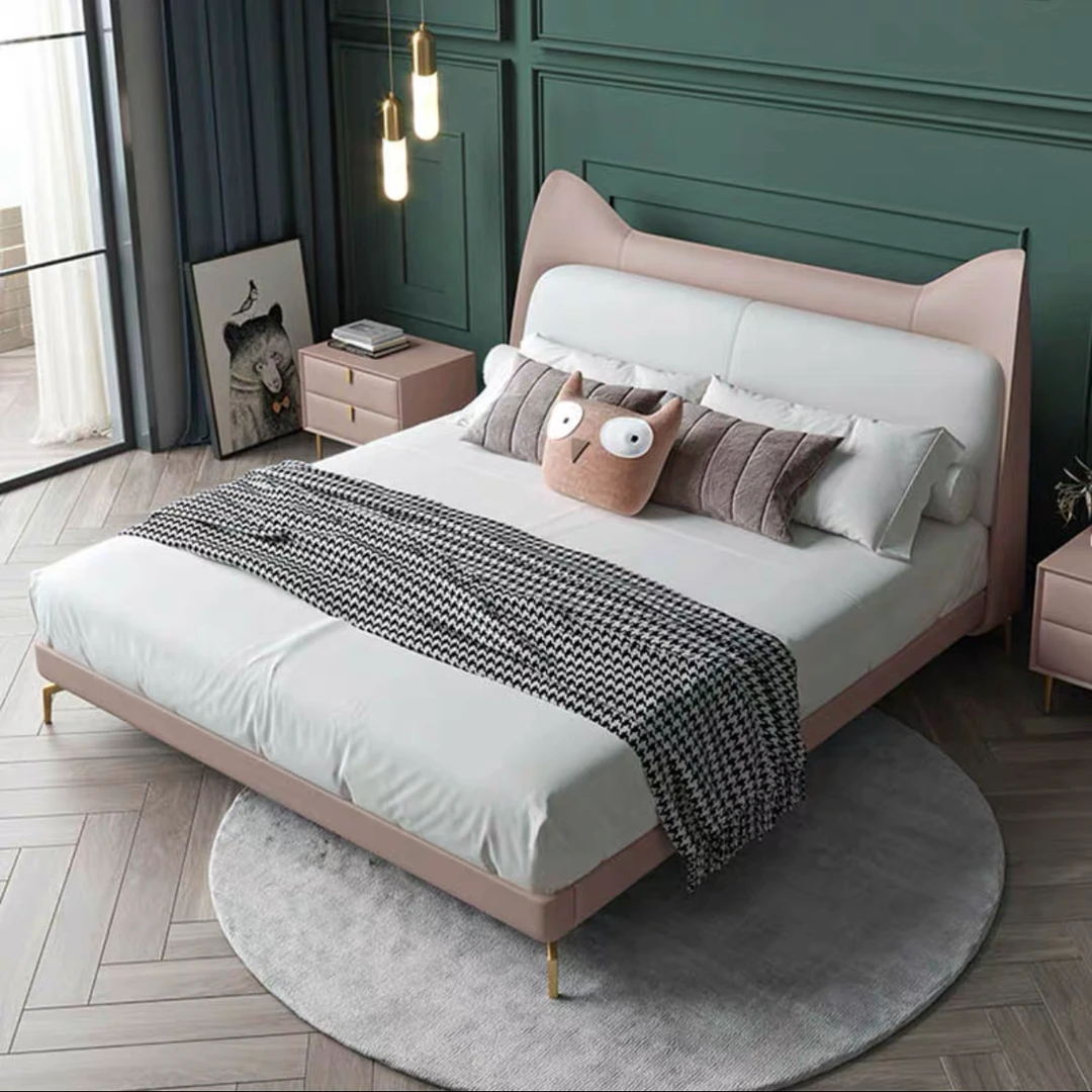 轻奢粉色创意简约女孩青少年北欧公主床
