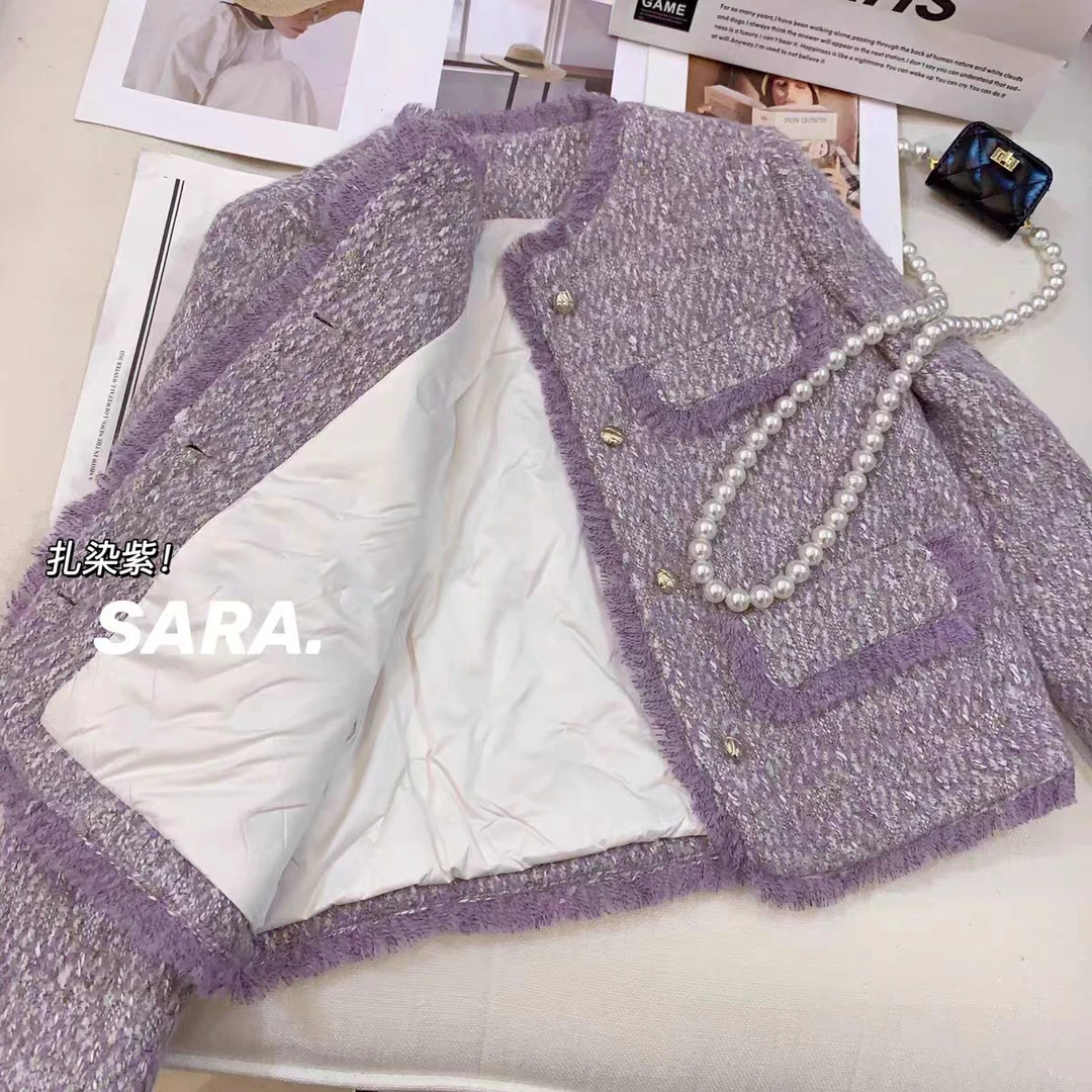 【当天发＋运费险】香芋紫小香风流苏外套充绒内胆时尚百搭P2429