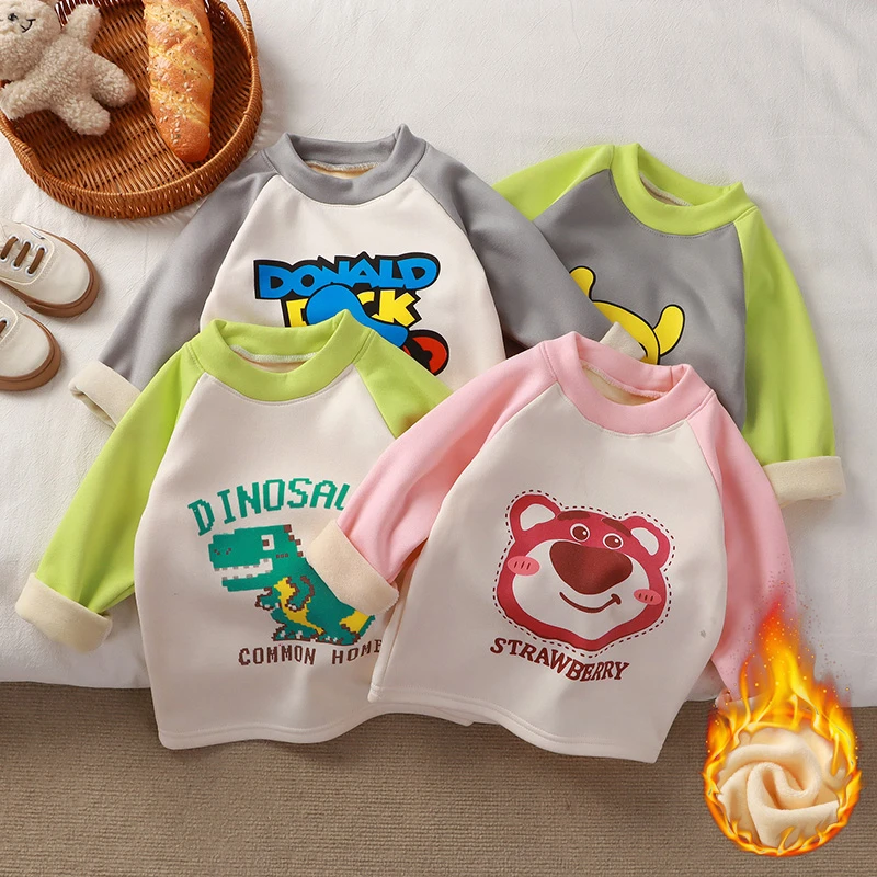 儿童秋冬季中高领加绒打底衫宝宝长袖圆领小童套头卫衣春秋女童