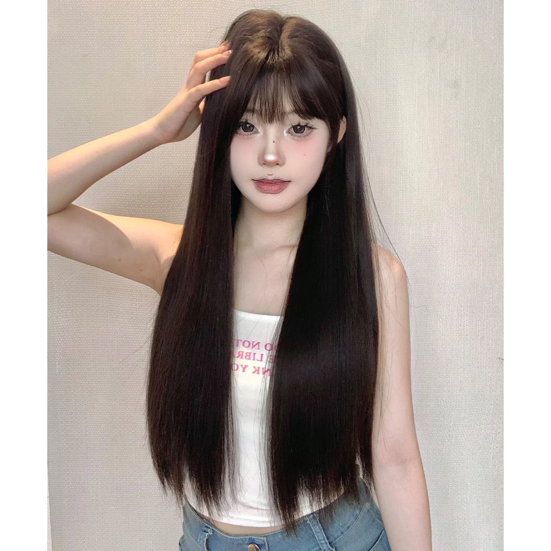 【恋爱日记】假发黑长直百搭日常女网红jk齐刘海lolita自然全头套