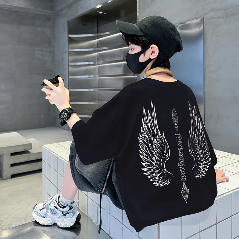 男童夏装2024新款套装儿童帅气翅膀短袖短裤网红炸街纯棉潮酷穿搭