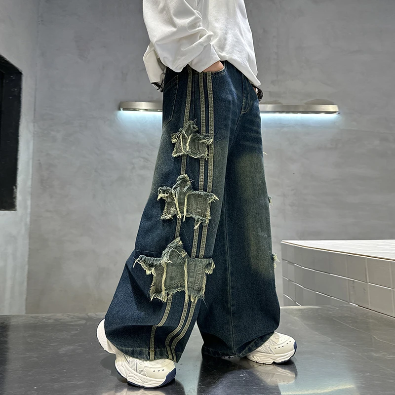 儿童装男童春装裤子2025新款中大童春秋款宽松牛仔裤春季男孩长裤