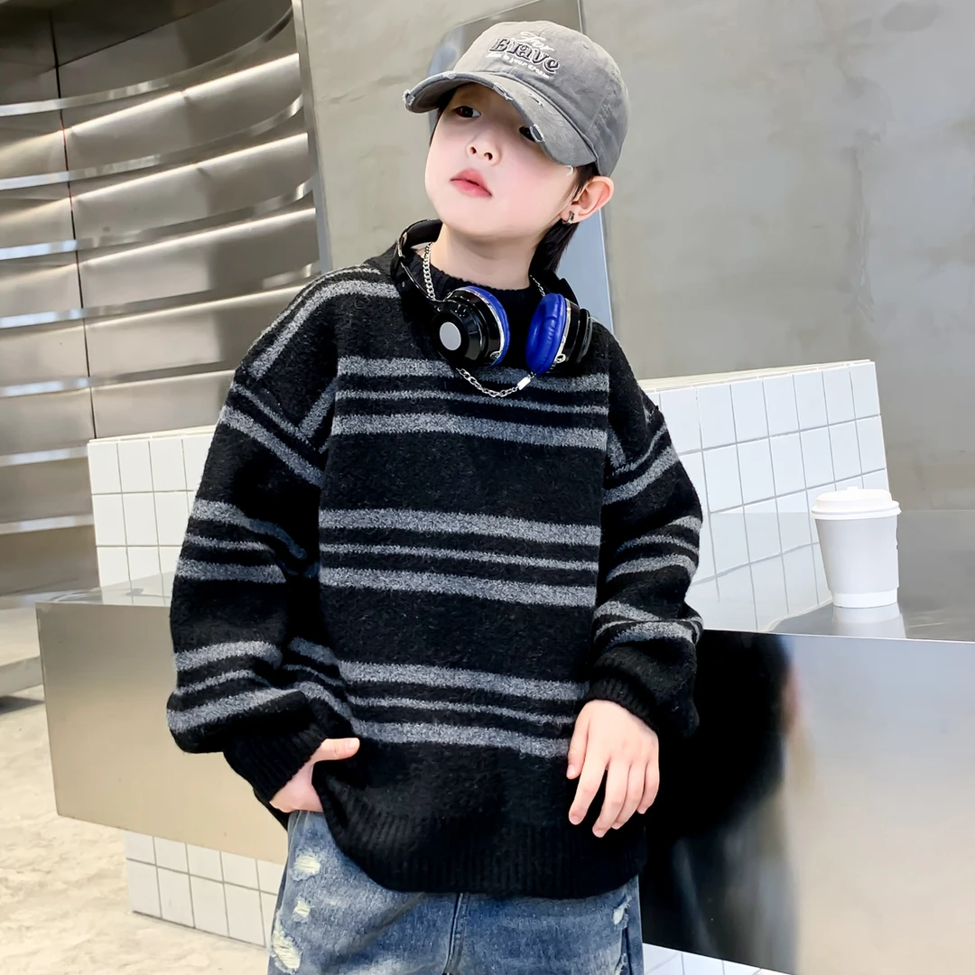 儿童装男童冬装加厚毛衣2024新款秋冬款中大童男孩冬季针织打底衫