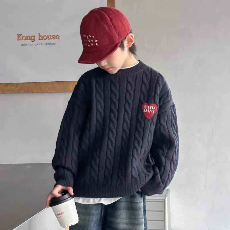 男童毛衣冬款2024新款儿童装冬季大童打底针织衫潮男孩冬装厚内搭