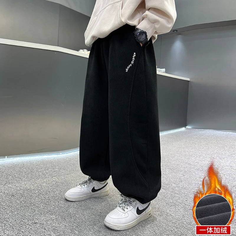 儿童装男童冬装一体绒裤子秋冬款2024新款冬季加绒加厚卫裤潮大童