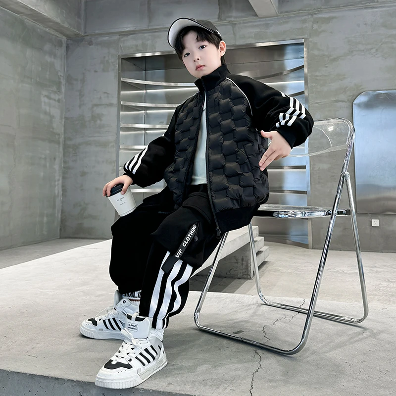 男童外套秋冬款2024新款中大童冬季男孩冬装儿童痞帅加厚夹棉棉服