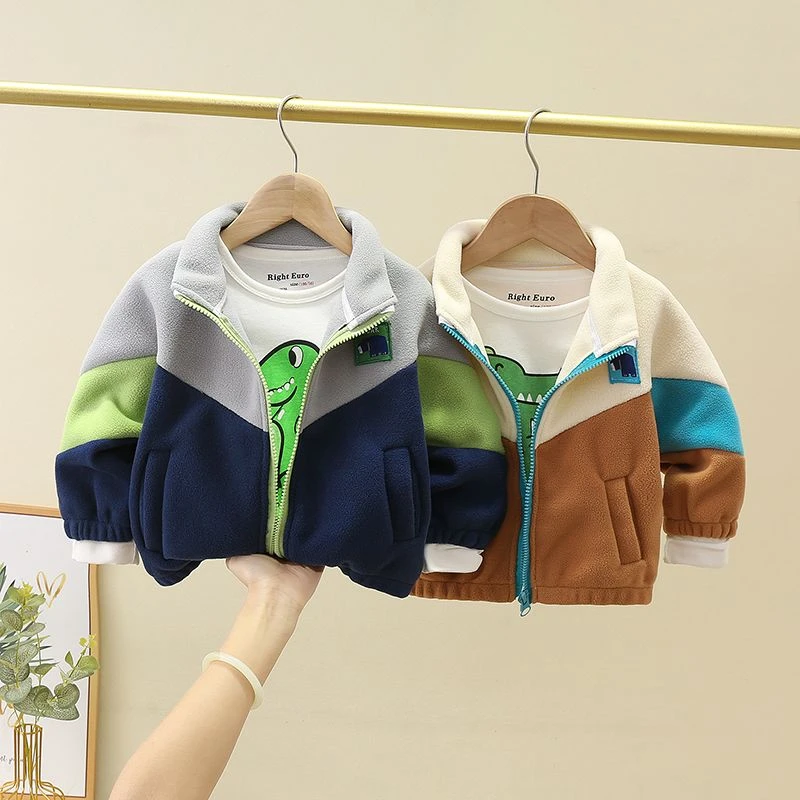 【猫猫】男童外套秋冬冬摇粒绒衣服2023秋冬冬新款儿童拼色保暖JC08