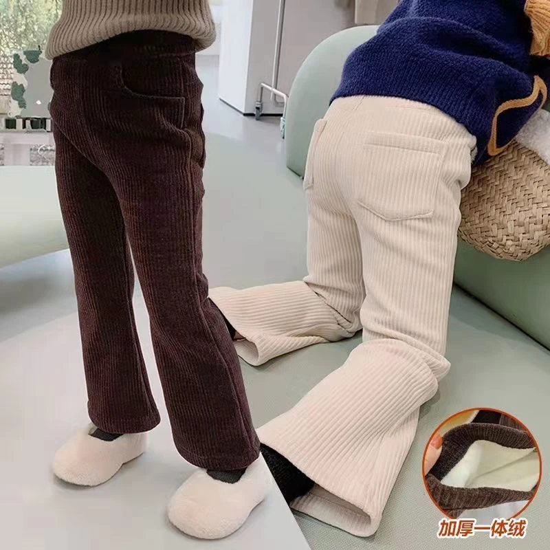 【猫猫】女童裤子秋冬冬儿童加绒一体绒喇叭裤宝宝加厚洋气雪尼JC16