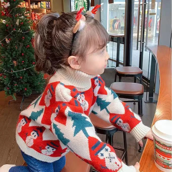 【猫猫】女童毛衣2023新款加厚套头宝宝洋气冬装保暖高领儿童圣JC54