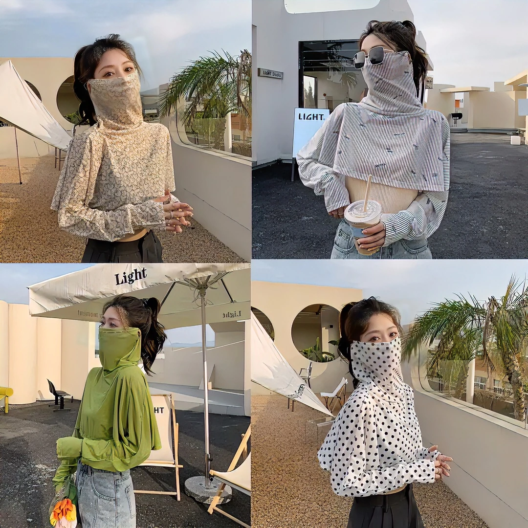 【春夏爆款】时尚挂耳口罩披肩一体式防晒衣  洋气网红防紫外线披肩