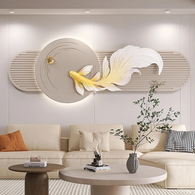 福雕客厅装饰画床头艺术挂画装饰客厅现代卧室新款立体带灯壁画