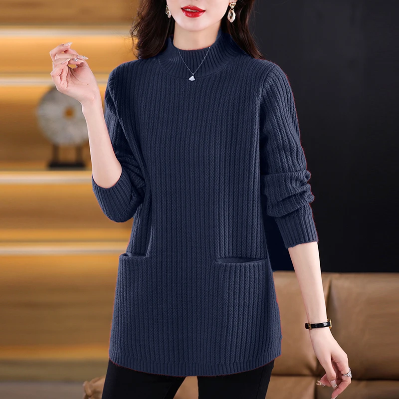 秋冬新款高端中长款洋气毛衣女半高领加厚显瘦针织打底衫内搭上衣
