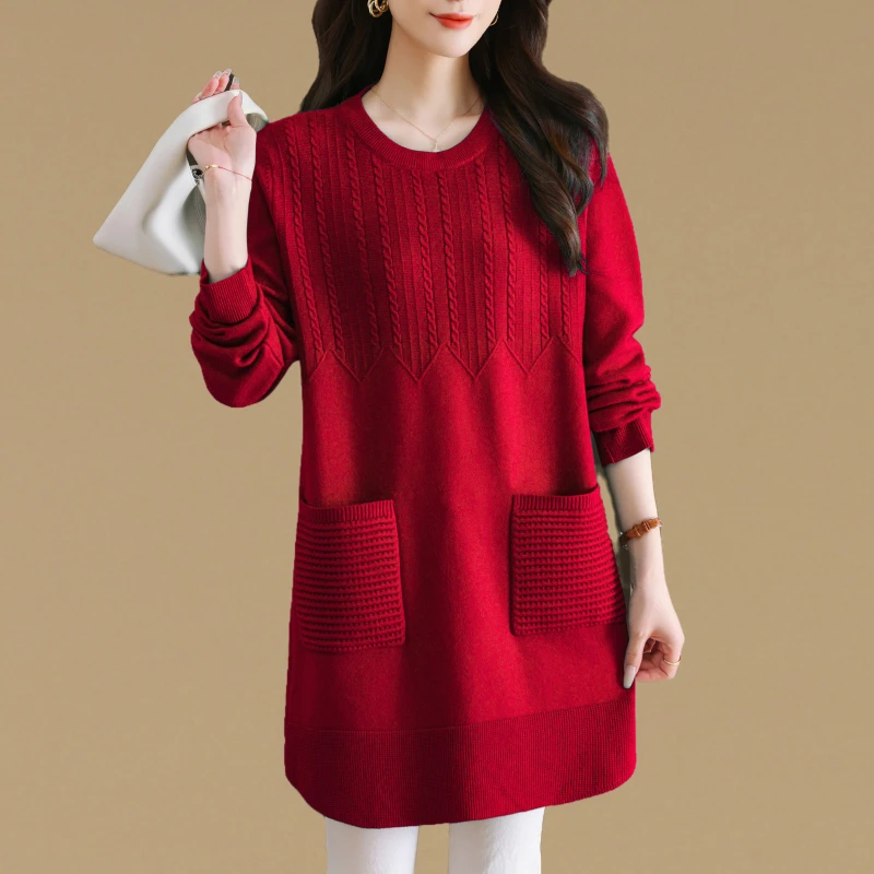 2024新款秋冬配大衣的高级感超好看毛衣女大码显瘦宽松针织连衣裙