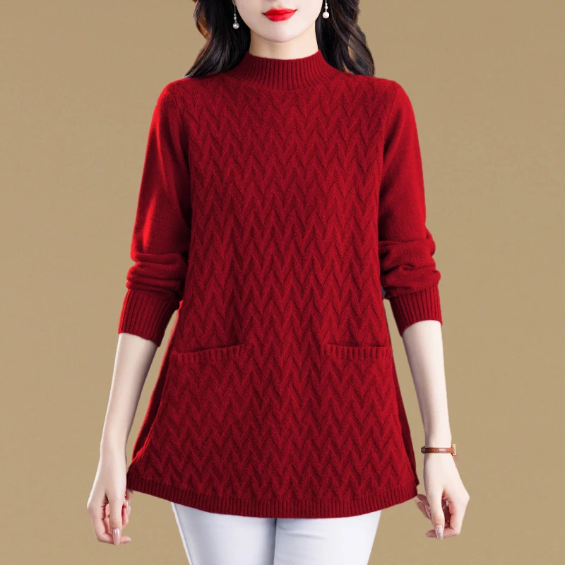 小个子中长款毛衣女遮屁股加厚半高领秋冬配大衣的内搭针织打底衫