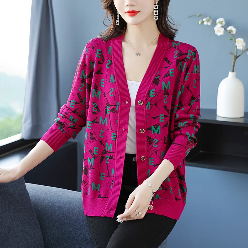 时尚高级感冰丝针织开衫女春秋薄款短款大码宽松空调衫外套上衣潮