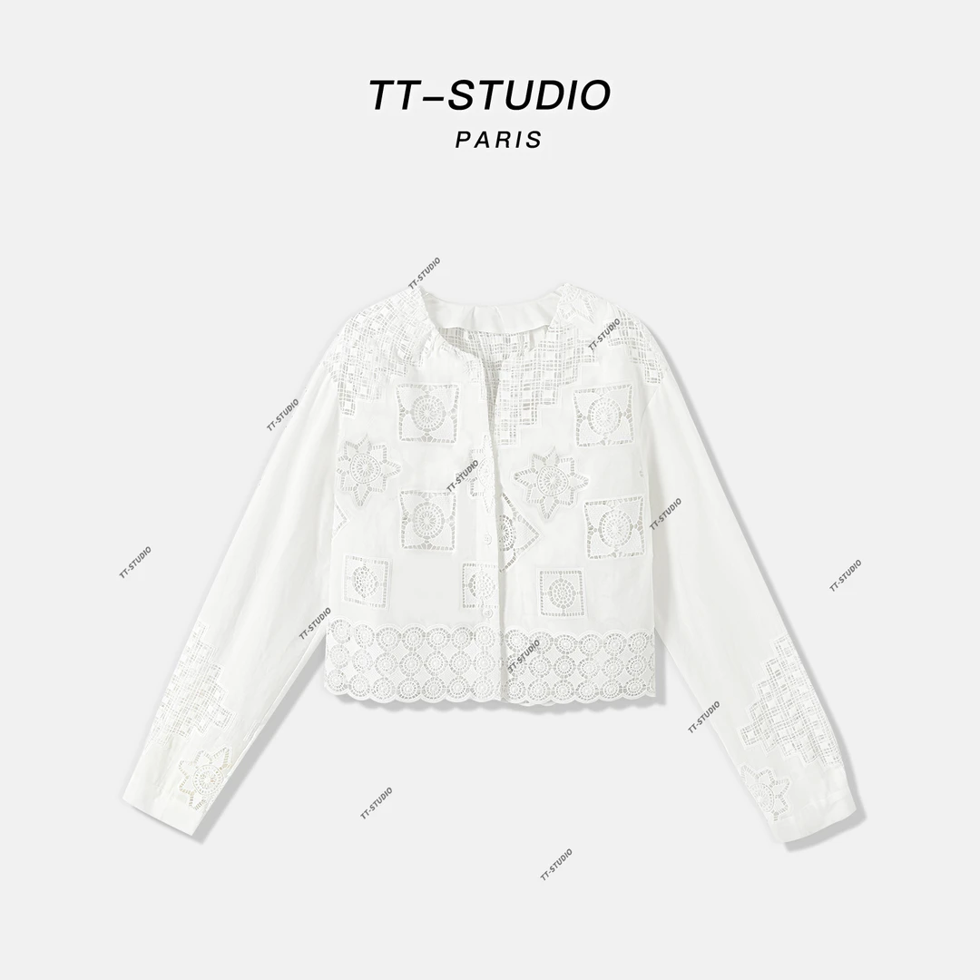 TT【南法风情】天丝棉夏季新款纯色镂空防晒衬衣TT-W518