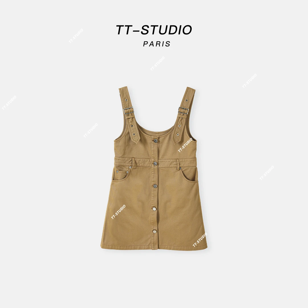 TT「苦杏仁」天丝亚麻夏季新款休闲纯色背带裙TT-W600