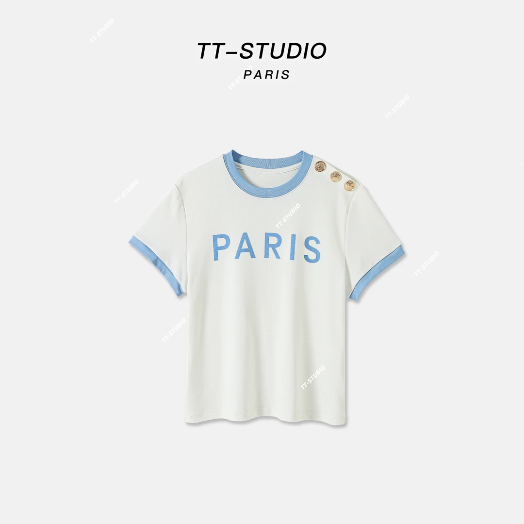 TT【巴黎半岛】夏季新款烫钻设计休闲时尚T恤TT-T585