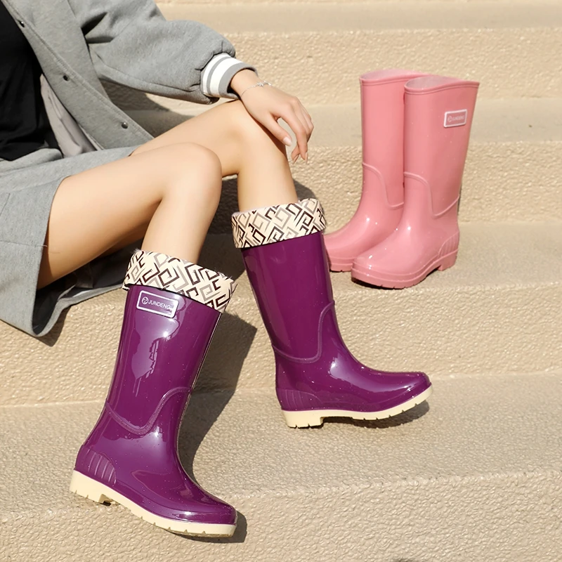 高筒雨鞋女士长筒防滑防水鞋时尚雨靴外穿女款水靴厚底韩版胶鞋